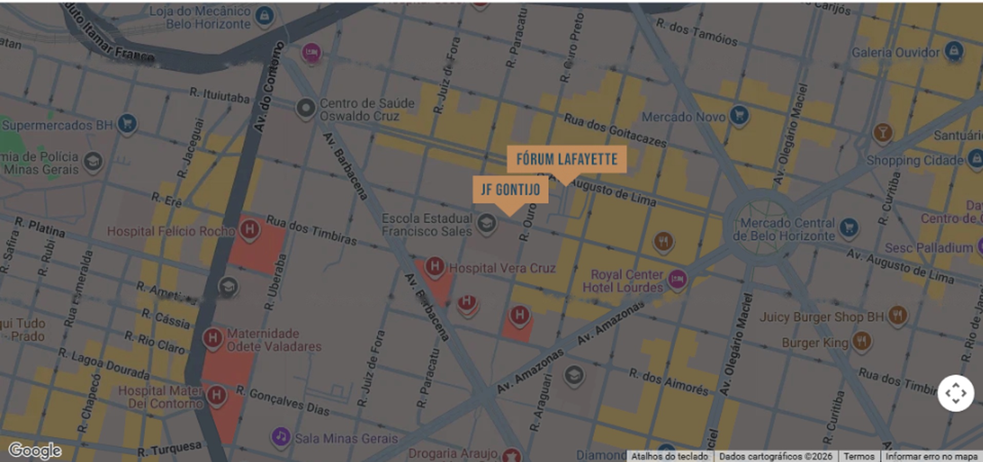 Mapa com as localizações da JF Gontijo e do Fórum Lafayette Mapa com as localizações da JF Gontijo e do Fórum Lafayette